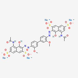 molecular formula C38H28N6Na4O18S4 B13784489 Tetrasodium;5-acetamido-3-[[4-[4-[(8-acetamido-1-hydroxy-3,6-disulfonatonaphthalen-2-yl)diazenyl]-3-methoxyphenyl]-2-methoxyphenyl]diazenyl]-4-hydroxynaphthalene-2,7-disulfonate CAS No. 67906-44-9