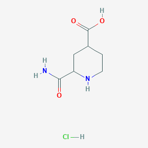 molecular formula C7H13ClN2O3 B1378452 2-Carbamoylpiperidine-4-carboxylic acid hydrochloride CAS No. 1394040-09-5