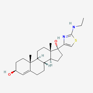 molecular formula C24H36N2O2S B13784575 17-beta-(2-(Ethylamino)-4-thiazolyl)androst-4-ene-3-beta,17-alpha-diol CAS No. 96611-54-0