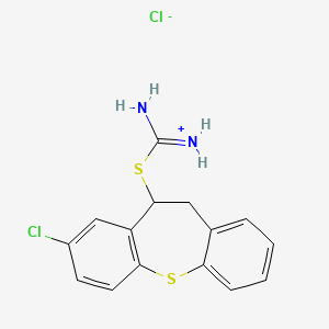 molecular formula C15H14Cl2N2S2 B13784587 S-(8-Chloro-10,11-dihydrodibenzo(b,f)thiepin-10-yl)isothiuronium chloride monohydrate CAS No. 69195-78-4