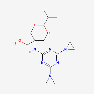 molecular formula C15H24N6O3 B13784594 1,3-Dioxane-5-methanol, 5-((4,6-bis(1-aziridinyl)-1,3,5-triazin-2-yl)amino)-2-(1-methylethyl)- CAS No. 67026-21-5