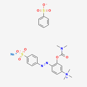 molecular formula C24H27N4NaO8S2 B13784619 Ammonium, (3-hydroxy-4-(p-sulfophenylazo)phenyl)trimethyl-, sodium salt, benzenesulfonate, dimethylcarbamate (ester) CAS No. 66967-97-3