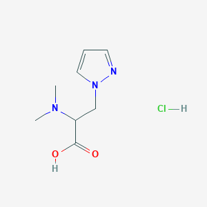 molecular formula C8H14ClN3O2 B1378484 2-(dimethylamino)-3-(1H-pyrazol-1-yl)propanoic acid hydrochloride CAS No. 1394040-07-3