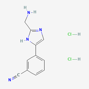molecular formula C11H12Cl2N4 B1378487 3-[2-(aminomethyl)-1H-imidazol-4-yl]benzonitrile dihydrochloride CAS No. 1421601-94-6