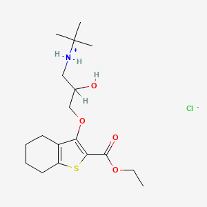 molecular formula C18H30ClNO4S B13784935 Benzo(b)thiophene-2-carboxylic acid, 4,5,6,7-tetrahydro-2-(3-((1,1-dimethylethyl)amino)-2-hydroxypropoxy)-, ethyl ester, hydrochloride CAS No. 85462-80-2
