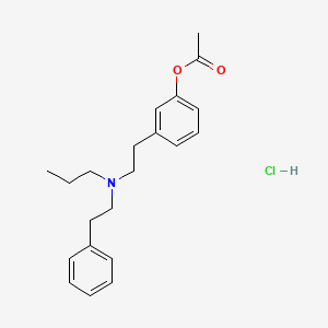 molecular formula C21H28ClNO2 B13785078 Phenol, m-(2-(N-propylphenethylamino)ethyl)-, acetate, hydrochloride CAS No. 65934-58-9