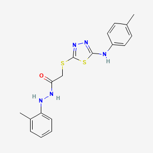 molecular formula C18H19N5OS2 B13785214 Acetic acid, ((5-((4-methylphenyl)amino)-1,3,4-thiadiazol-2-yl)thio)-, 2-(2-methylphenyl)hydrazide CAS No. 89632-42-8