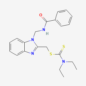 molecular formula C21H24N4OS2 B13785222 Carbamodithioic acid, diethyl-, (1-((benzoylamino)methyl)-1H-benzimidazol-2-yl)methyl ester CAS No. 88797-49-3