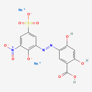 molecular formula C13H7N3Na2O10S B13785369 Disodium 2,4-dihydroxy-5-[(2-hydroxy-3-nitro-5-sulphonatophenyl)azo]benzoate CAS No. 72152-59-1