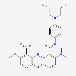molecular formula C29H31Cl2N5O B13785575 Acridine-4-carboxaldehyde, 3,6-bis(dimethylamino)-5-((p-((bis(2-chloroethyl))amino)phenyl)iminomethyl)- CAS No. 69837-10-1