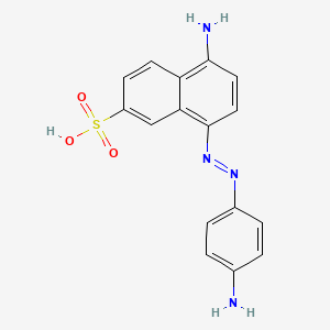molecular formula C16H14N4O3S B13785749 5-Amino-8-((p-aminophenyl)azo)-2-naphthalenesulfonic acid CAS No. 85-77-8