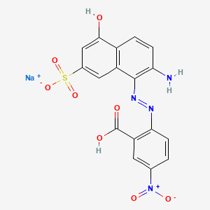 molecular formula C17H11N4NaO8S B13785854 Benzoic acid, 2-((2-amino-5-hydroxy-7-sulfo-1-naphthalenyl)azo)-5-nitro-, monosodium salt CAS No. 67815-66-1