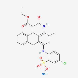 molecular formula C26H20ClN2NaO6S B13785945 3H-Naphtho(1,2,3-de)quinoline-1-carboxylic acid, 6-((4-chloro-2-sulfophenyl)amino)-2,7-dihydro-4-methyl-2-oxo-, 1-ethyl ester, monosodium salt CAS No. 72379-44-3