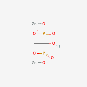 molecular formula C2H4O7P2Zn2 B13786062 (1-Hydroxyethylidene)bisphosphonic acid, zinc salt CAS No. 25537-17-1