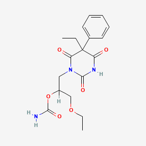 molecular formula C18H23N3O6 B13786195 Barbituric acid, 1-(3-ethoxy-2-hydroxypropyl)-5-ethyl-5-phenyl-, carbamate (ester) CAS No. 64038-08-0