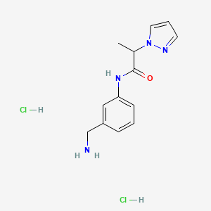 molecular formula C13H18Cl2N4O B1378668 N-[3-(aminomethyl)phenyl]-2-(1H-pyrazol-1-yl)propanamide dihydrochloride CAS No. 1423031-63-3