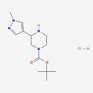 molecular formula C13H23ClN4O2 B1378677 tert-butyl 3-(1-methyl-1H-pyrazol-4-yl)piperazine-1-carboxylate hydrochloride CAS No. 1461708-59-7