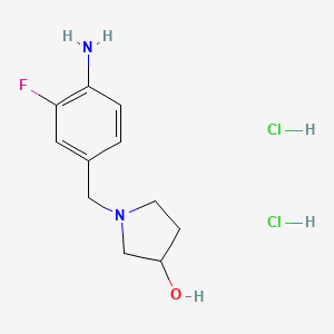 molecular formula C11H17Cl2FN2O B1378687 1-[(4-Amino-3-fluorophenyl)methyl]pyrrolidin-3-ol dihydrochloride CAS No. 1803582-76-4