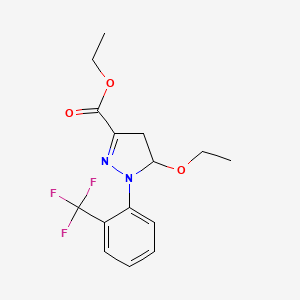 molecular formula C15H17F3N2O3 B1378744 ethyl 5-ethoxy-1-[2-(trifluoromethyl)phenyl]-4,5-dihydro-1H-pyrazole-3-carboxylate CAS No. 1461714-53-3