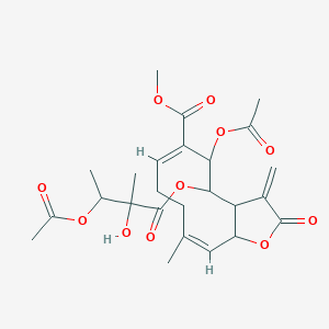 molecular formula C25H32O11 B13787685 methyl (6E,10Z)-5-acetyloxy-4-(3-acetyloxy-2-hydroxy-2-methylbutanoyl)oxy-10-methyl-3-methylidene-2-oxo-3a,4,5,8,9,11a-hexahydrocyclodeca[b]furan-6-carboxylate 