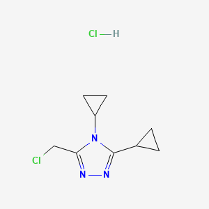 molecular formula C9H13Cl2N3 B1378772 3-(chloromethyl)-4,5-dicyclopropyl-4H-1,2,4-triazole hydrochloride CAS No. 1461708-13-3