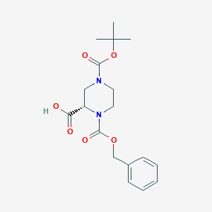molecular formula C18H24N2O6 B137878 (S)-1-((Benzyloxy)carbonyl)-4-(tert-butoxycarbonyl)piperazine-2-carboxylic acid CAS No. 150407-69-5