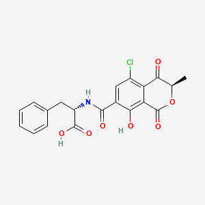 molecular formula C20H16ClNO7 B13787825 L-Phenylalanine, N-((5-chloro-3,4-dihydro-8-hydroxy-3-methyl-1,4-dioxo-1H-2-benzopyran-7-yl)carbonyl)-, (R)- CAS No. 93261-84-8