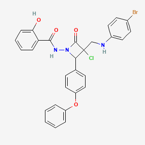 molecular formula C29H23BrClN3O4 B13787984 Benzamide, N-(3-(((4-bromophenyl)amino)methyl)-3-chloro-2-oxo-4-(4-phenoxyphenyl)-1-azetidinyl)-2-hydroxy- CAS No. 87444-04-0