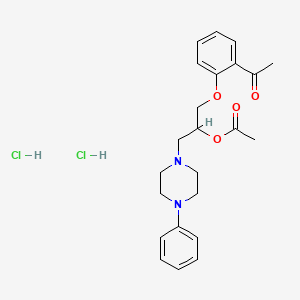molecular formula C23H30Cl2N2O4 B13788192 Acetophenone, 2'-((2-hydroxy-3-(4-phenylpiperazinyl))propoxy)-, dihydrochloride, acetate CAS No. 63990-86-3