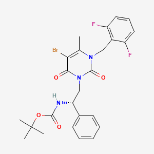 molecular formula C25H26BrF2N3O4 B13788452 tert-butyl N-[(1S)-2-[5-bromo-3-[(2,6-difluorophenyl)methyl]-4-methyl-2,6-dioxopyrimidin-1-yl]-1-phenylethyl]carbamate 