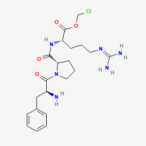 molecular formula C21H31ClN6O4 B13789062 L-Prolinamide,D-phenylalanyl-N-[(1S)-4-[(aminoiminomethyl)amino]-1-(2-chloroacetyl)butyl]- 