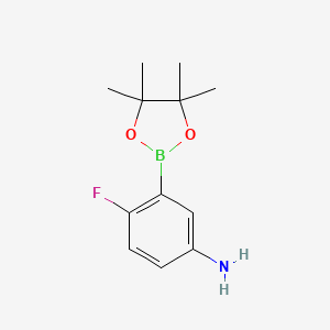 molecular formula C12H17BFNO2 B1378907 4-Fluoro-3-(4,4,5,5-tetramethyl-1,3,2-dioxaborolan-2-YL)aniline CAS No. 1152441-29-6
