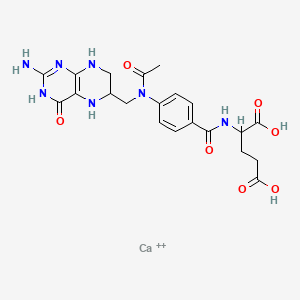 molecular formula C21H25CaN7O7+2 B13789071 calcium;2-[[4-[acetyl-[(2-amino-4-oxo-5,6,7,8-tetrahydro-3H-pteridin-6-yl)methyl]amino]benzoyl]amino]pentanedioic acid CAS No. 80402-40-0