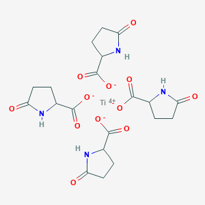 molecular formula C20H28N4O12Ti B13789130 Tetrakis(5-oxo-DL-prolinato-N1,O2)titanium CAS No. 85392-57-0
