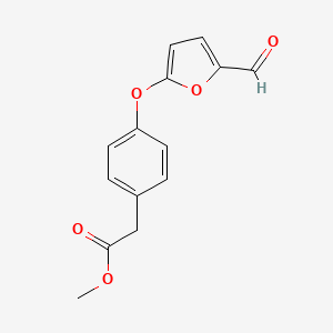 molecular formula C14H12O5 B13789243 Benzeneacetic acid, 4-((5-formyl-2-furanyl)oxy)-, methyl ester CAS No. 99834-86-3
