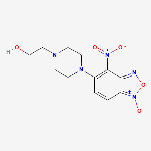 molecular formula C12H15N5O5 B13789490 Benzofurazan, 5-(4-(2-hydroxyethyl)-1-piperazinyl)-4-nitro-, 1-oxide CAS No. 65427-76-1