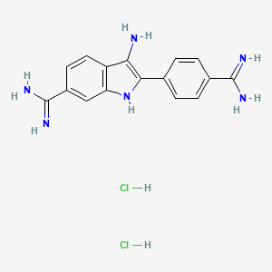 molecular formula C16H18Cl2N6 B13789619 1H-Indole-6-carboximidamide, 3-amino-2-(4-(aminoiminomethyl)phenyl)-, dihydrochloride CAS No. 74027-82-0