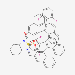 molecular formula C61H40F4N2O3Ru B13789721 Carbon monoxide;1-[2-(2,6-difluorophenyl)naphthalen-1-yl]-3-[[2-[[4-[2-(2,6-difluorophenyl)naphthalen-1-yl]-3-oxidonaphthalen-2-yl]methylideneamino]cyclohexyl]iminomethyl]naphthalen-2-olate;ruthenium(2+) 
