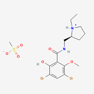 molecular formula C16H24Br2N2O6S B13789730 Benzamide, 3,5-dibromo-N-((1-ethyl-2-pyrrolidinyl)methyl)-2-hydroxy-6-methoxy-, (S)-, monomethanesulfonate (salt) CAS No. 98526-94-4