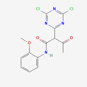 molecular formula C14H12Cl2N4O3 B13789749 1,3,5-Triazine-2-acetamide, alpha-acetyl-4,6-dichloro-N-(2-methoxyphenyl)- CAS No. 71033-01-7