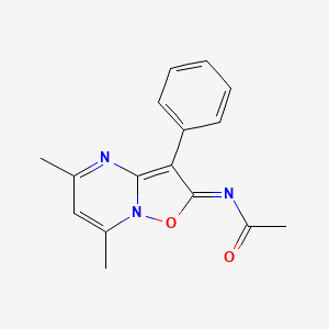 molecular formula C16H15N3O2 B13789772 N-(5,7-dimethyl-3-phenyl-[1,2]oxazolo[2,3-a]pyrimidin-2-ylidene)acetamide 