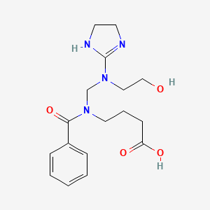 molecular formula C17H24N4O4 B13789780 Butyric acid, 4-(benzoyl(((4,5-dihydro-1H-imidazol-2-yl)(2-hydroxyethyl)amino)methyl)amino)- CAS No. 81186-16-5