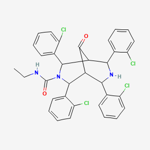 molecular formula C34H29Cl4N3O2 B13790409 N-Ethyl-9-oxo-2,4,6,8-tetrakis(o-chlorophenyl)-3,7-diazabicyclo(3.3.1)nonane-3-carboxamide CAS No. 82058-41-1