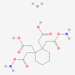 molecular formula C14H24N2O9 B13790417 2-[1,2-Bis(2-aminooxy-2-oxoethyl)-2-(carboxymethyl)cyclohexyl]acetic acid;hydrate CAS No. 87095-89-4