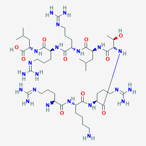 molecular formula C46H91N21O10 B137905 (2S)-2-[[(2S)-2-[[(2S)-2-[[(2S)-2-[[(2S,3R)-2-[[(2S)-2-[[(2S)-6-Amino-2-[[(2S)-2-amino-5-(diaminomethylideneamino)pentanoyl]amino]hexanoyl]amino]-5-(diaminomethylideneamino)pentanoyl]amino]-3-hydroxybutanoyl]amino]-4-methylpentanoyl]amino]-5-(diaminomethylideneamino)pentanoyl]amino]-5-(diaminomethylideneamino)pentanoyl]amino]-4-methylpentanoic acid CAS No. 152246-44-1