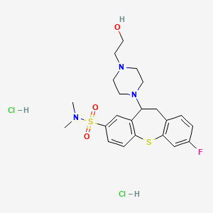 molecular formula C22H30Cl2FN3O3S2 B13790526 9-fluoro-5-[4-(2-hydroxyethyl)piperazin-1-yl]-N,N-dimethyl-5,6-dihydrobenzo[b][1]benzothiepine-3-sulfonamide;dihydrochloride CAS No. 85195-85-3