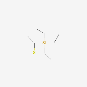 molecular formula C8H18SSi B13790587 1-Thia-3-silacyclobutane, 3,3-diethyl-2,4-dimethyl- CAS No. 66737-21-1