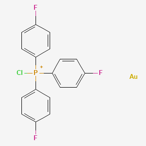 molecular formula C18H12AuClF3P+ B13790620 Chloro-tris(4-fluorophenyl)phosphanium;gold CAS No. 53230-28-7