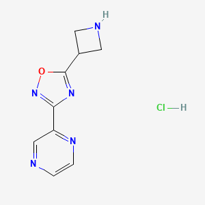 molecular formula C9H10ClN5O B1379064 2-(5-Azetidin-3-yl-1,2,4-oxadiazol-3-yl)pyrazine hydrochloride CAS No. 1426291-06-6