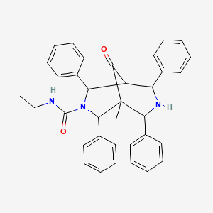 molecular formula C35H35N3O2 B13790974 N-Ethyl-5-methyl-9-oxo-2,4,6,8-tetraphenyl-3,7-diazabicyclo(3.3.1)nonane-3-carboxamide CAS No. 82058-29-5